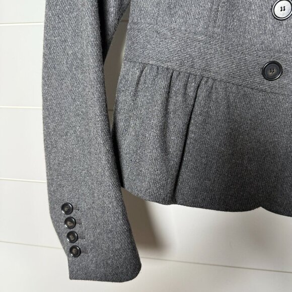 Ann Taylor Loft Crop Suit Jacket Womens Sz 2 Ruffle Gray Wool Blend - Picture 11 of 13